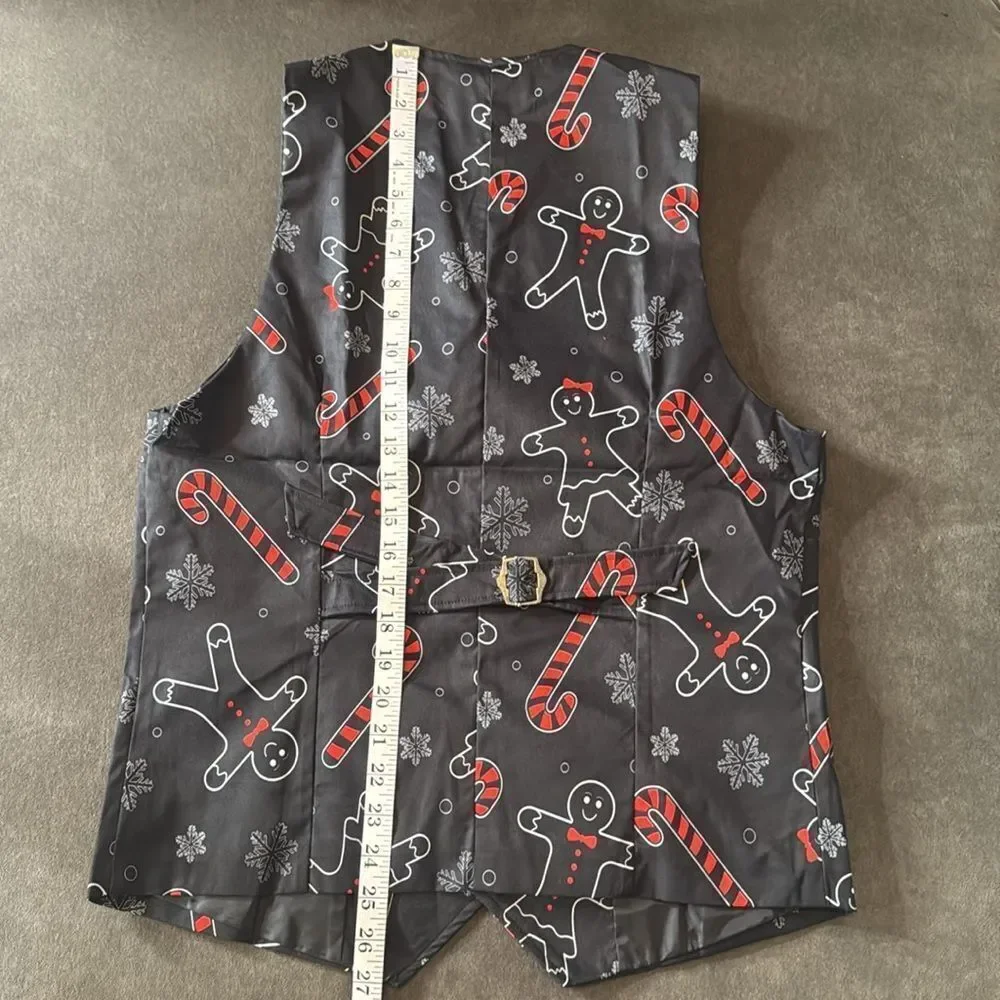 Festive Men’s Black & Red 3 Piece Suit Christmas Themed Size M 36 Jacket 32 Pant